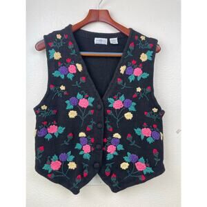 Vintage Womens Sweater Vest Sz L Forest Fairy Whimsigoth Ugly Sweater Granny